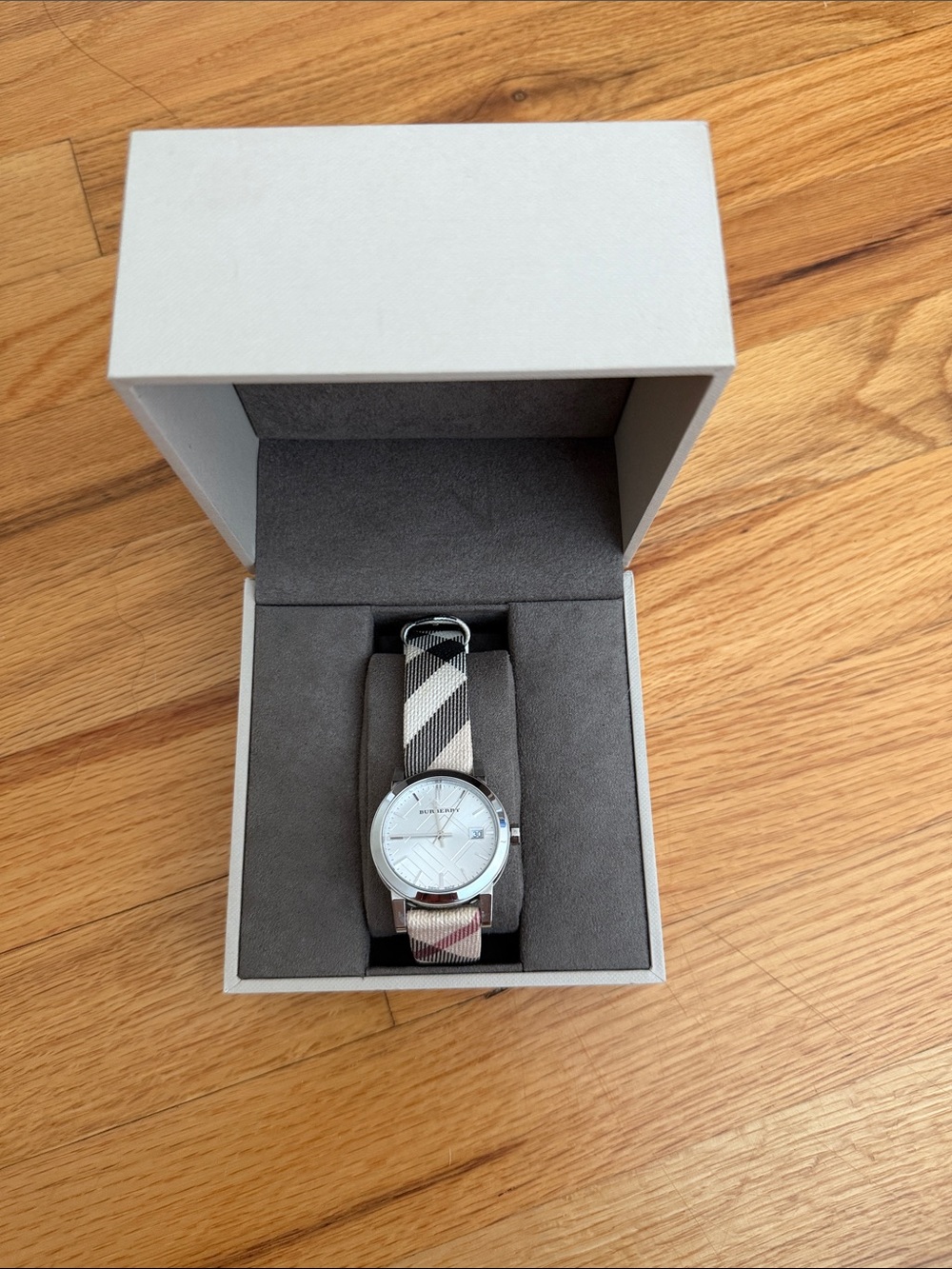 Burberry Men's Watch with Beige, Black & White Check Strap